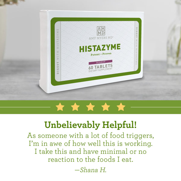 Histazyme customer review: "Unbelievably helpful! As someone with a lot of food triggers, I'm in awe of how well this is working. I take this and have minimal or no reaction to the foods I eat" -Shane H.