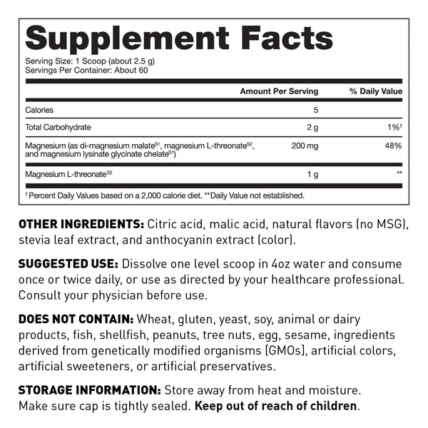Magnesium calm powder unflavored for brain health - supplement facts - Amy Myers MD®