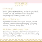 Infographic with the headline: Amy Myers MD Beauty with pink and gold accenting borders. with text tht reads, 1. Vitamin C, Shields against oxidative damage and hyperpigmentation, fortifying your skin's natural moisture barrier while invigorating and promoting renewed elasticity. 