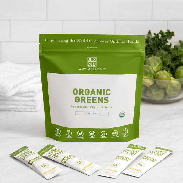 A pouch of Organic Greens with single serving packets - Organic Greens 7 Day Pack - Featured Image - Amy Myers MD