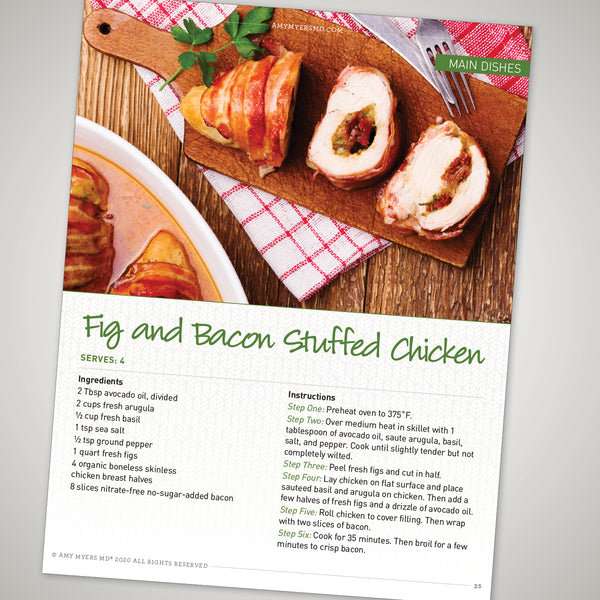 The AIP and Holiday Recipe eBook Fig and Bacon Stuffed Chicken Recipe Card