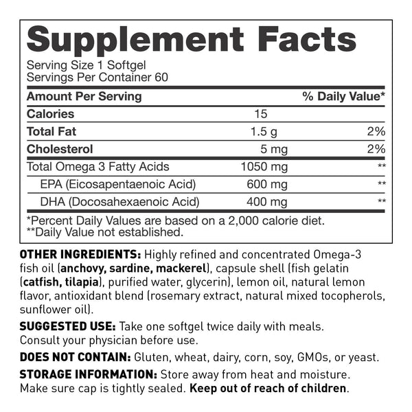 Omega 3 fish oil softgels - supplement facts - Amy Myers MD®