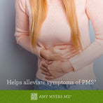 Woman holding mid-section - Estroprotect helps alleviate symptoms of PMS - Amy Myers MD®