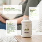 A bottle of Lean Metabolism Support on an end table with reviews - Reviews Image - Amy Myers MD®
