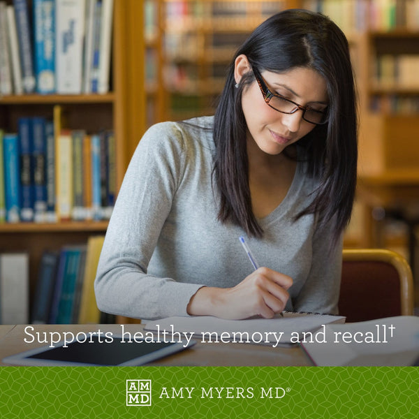Woman studying - NeuroLive supports healthy memory and recall - Amy Myers MD®