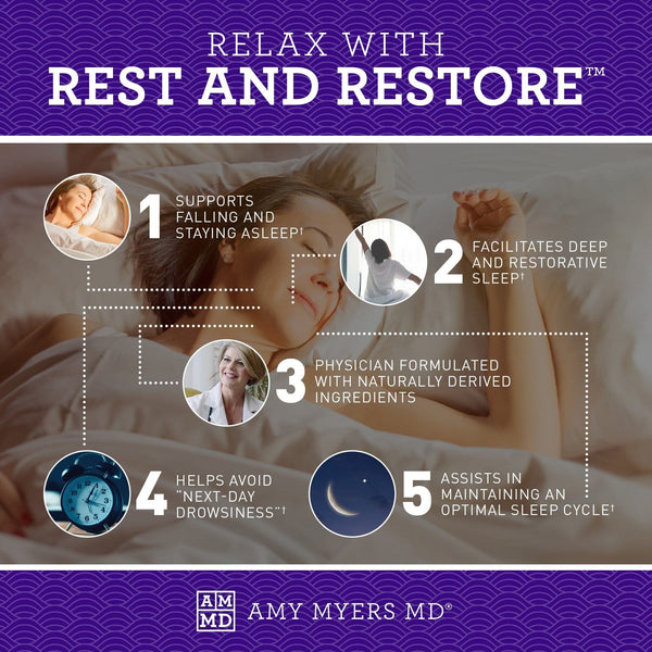 5 ways to relax with Rest and Restore™ - a sleep support supplement - Infographic - Amy Myers MD®