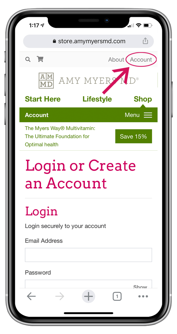 mobile screenshot of where to click to go to the account page