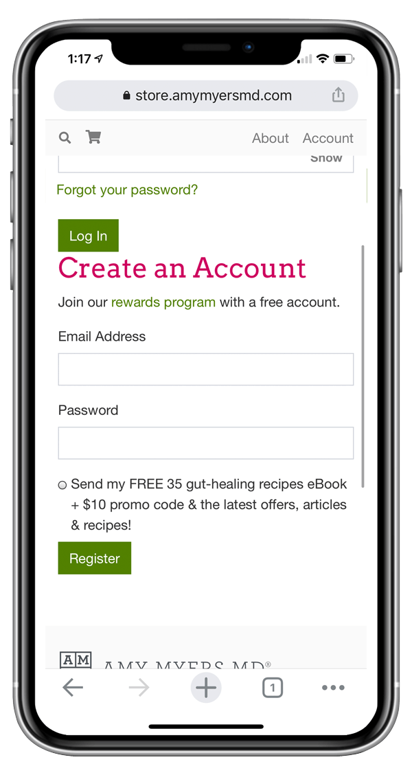 mobile screenshot of where to enter your information to create an account